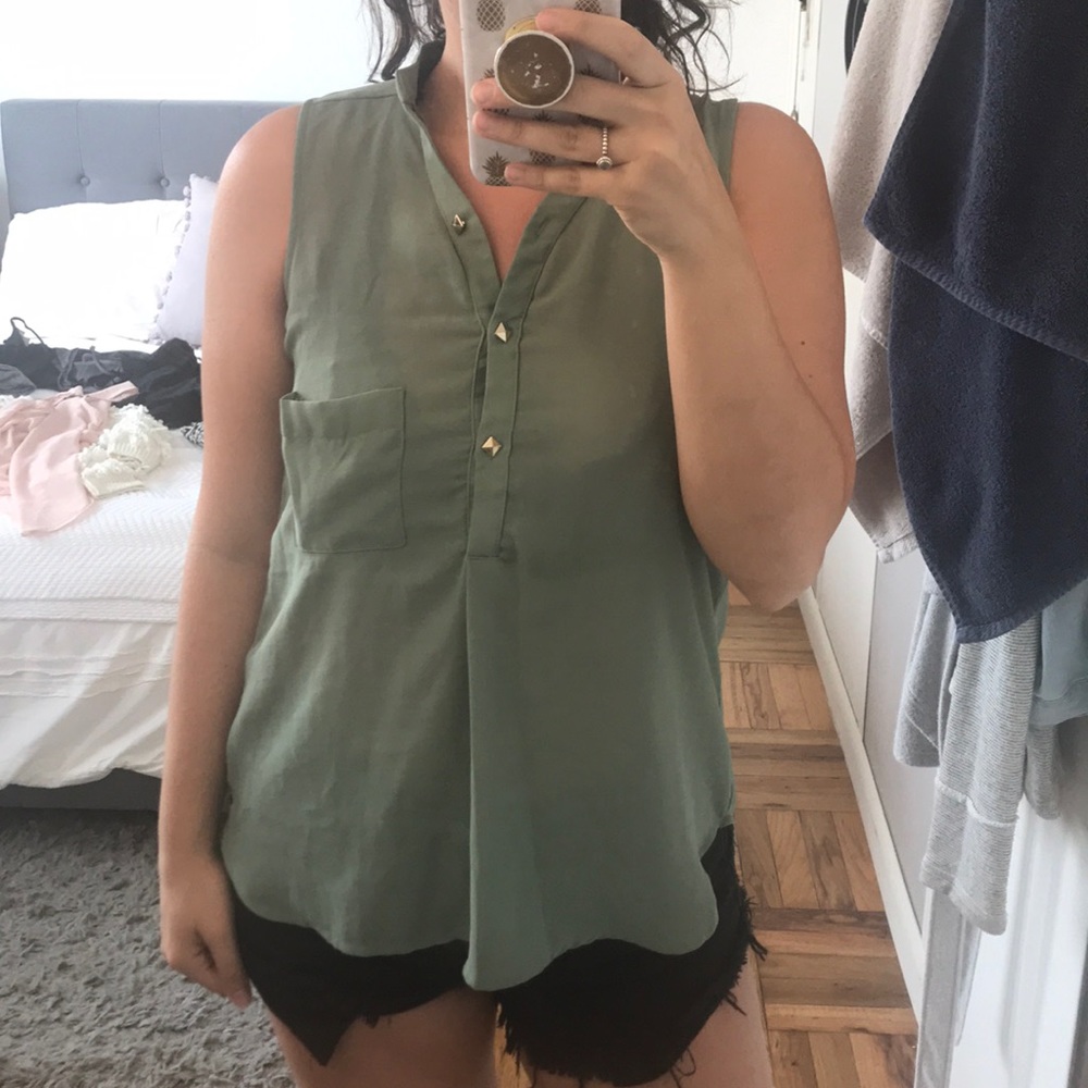 Green blouse with gold button details